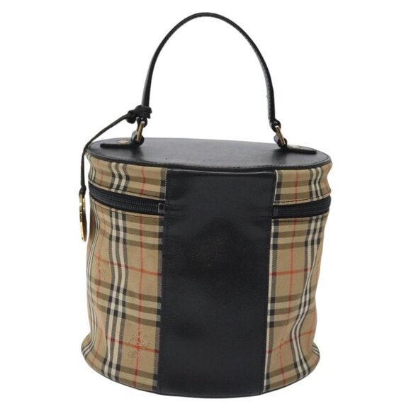 Burberrys Nova Check Hand Bag Canvas Beige Gold Auth 118660 - Picture 3 of 16